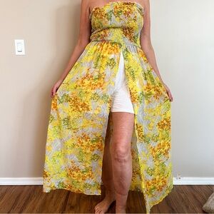 SHEIN Yellow Floral Strapless Dress